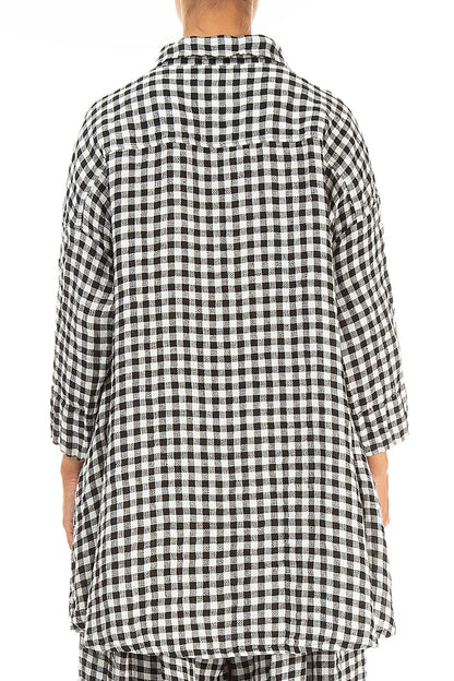 Chemise ample en lin à carreaux noirs et blancs
