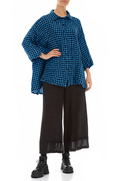 Loose Blue Check Linen Shirt 4