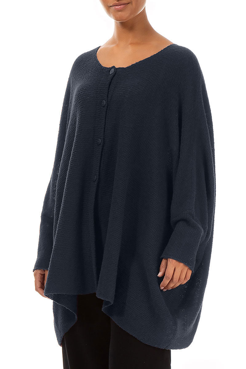 Loose Boxy Dark Navy Wool Cardigan 3