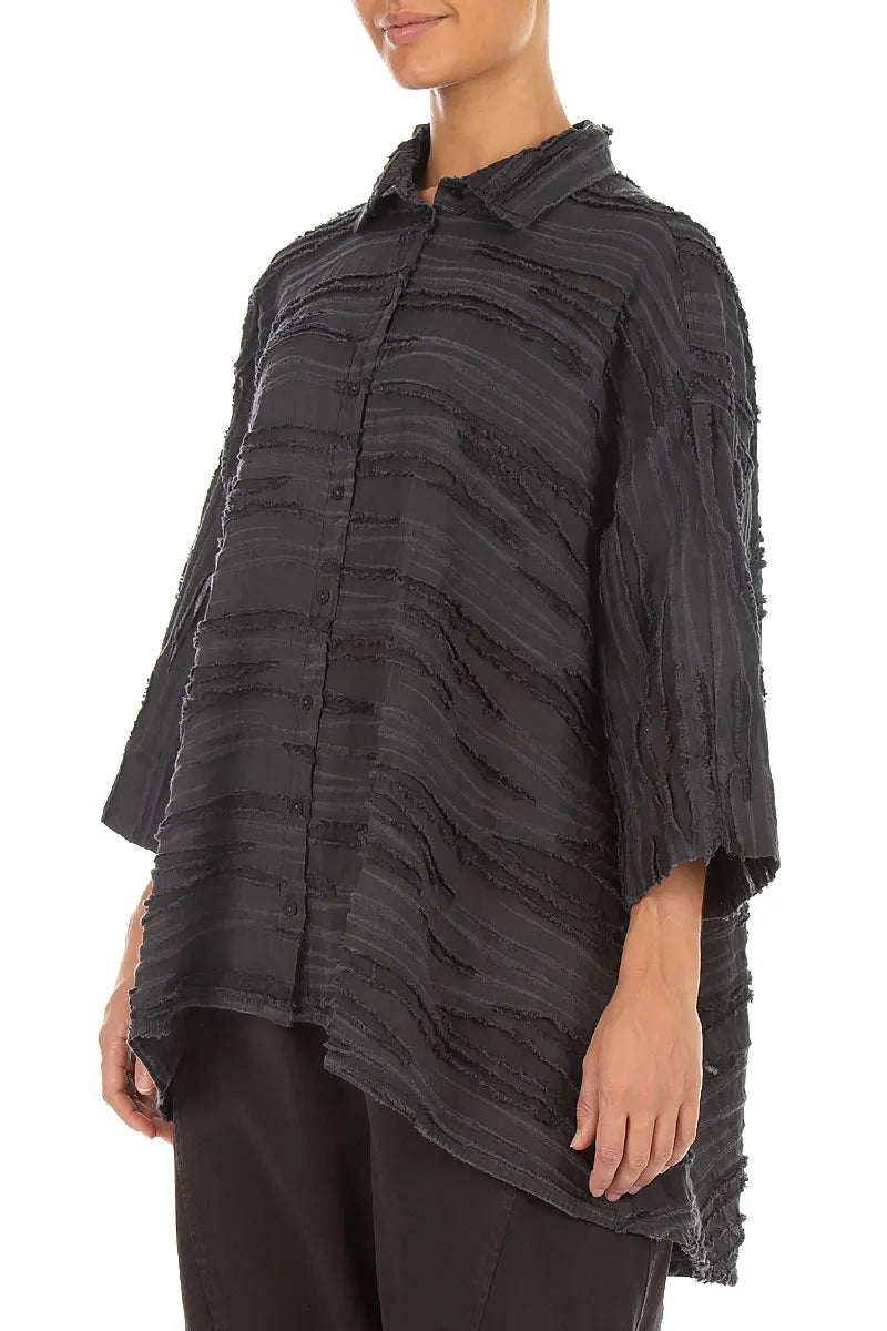 Loose Charcoal Fray Weave Shirt