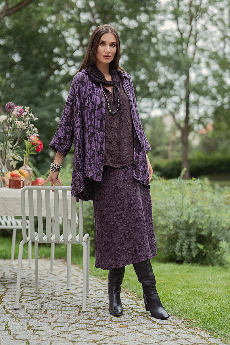 Loose Deep Plum Circle Silk Linen Shirt 1