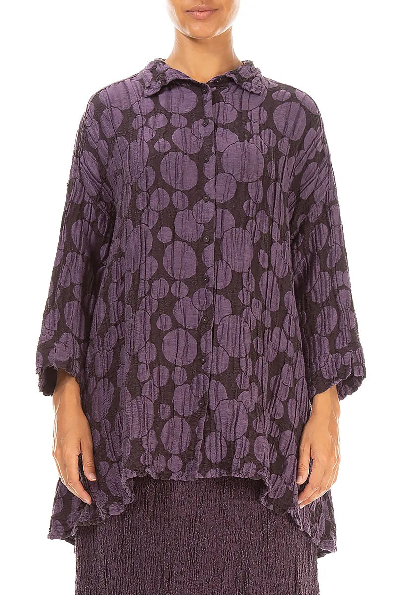 Loose Deep Plum Circle Silk Linen Shirt 2