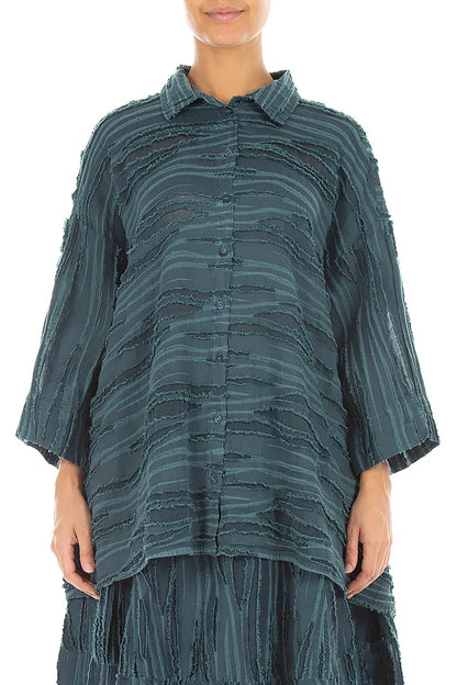 Loose Deep Turquoise Fray Weave Shirt