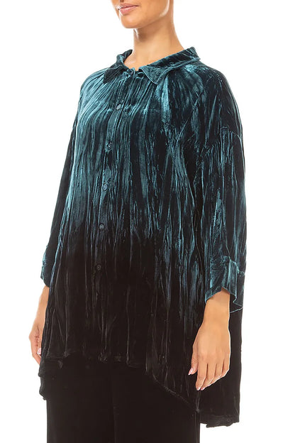 Loose Deep Turquoise Ombré Silk Velvet Shirt 3