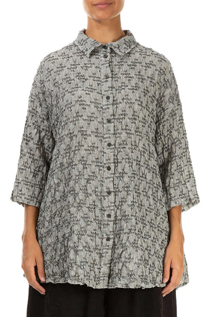 Loose Geometric Texture Grey Linen Shirt