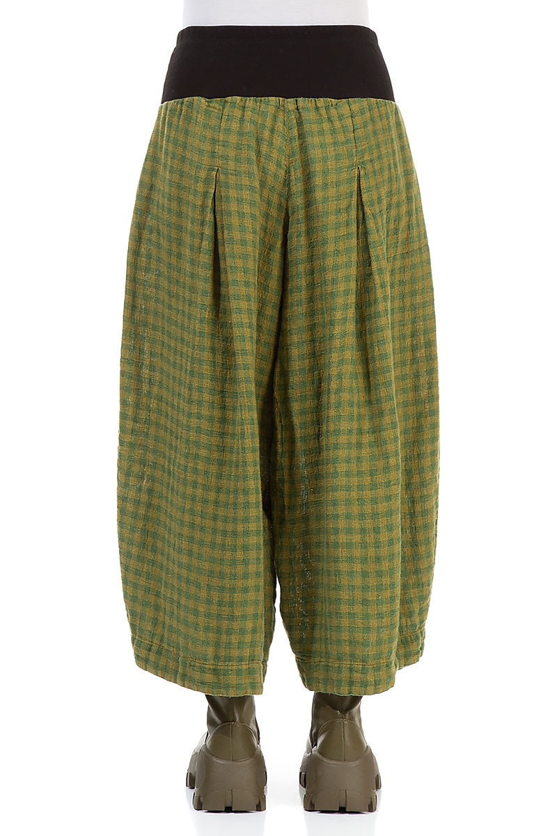 Loose Green Lime Check Linen Trousers 2