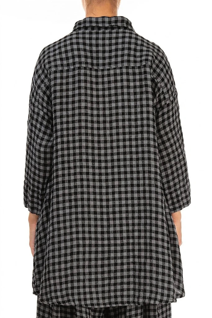 Loose Grey Check Linen Shirt 2