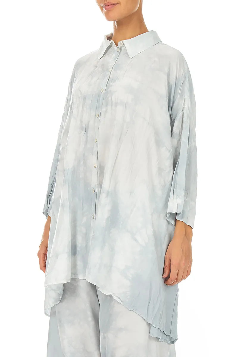 Loose Liquid Silver Crumpled Pure Silk Shirt 3