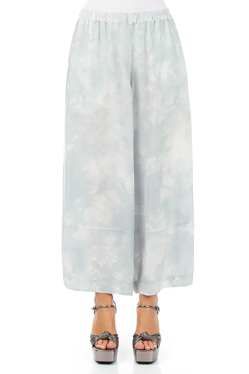 Loose Liquid Silver Pure Silk Trousers 1