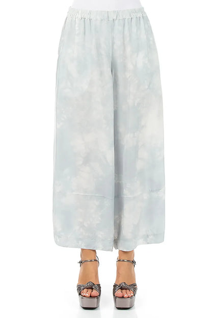 Loose Liquid Silver Pure Silk Trousers 1