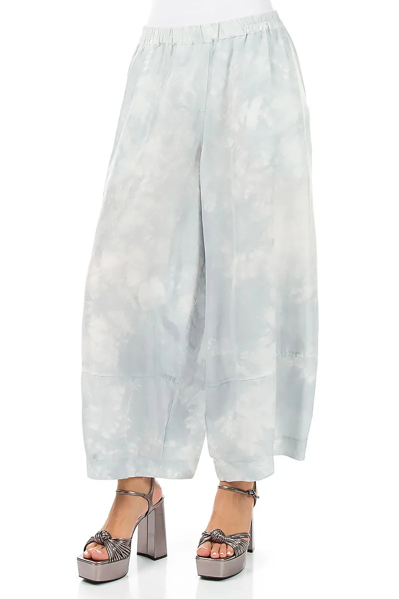 Loose Liquid Silver Pure Silk Trousers 3
