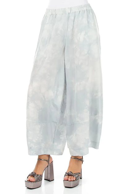 Loose Liquid Silver Pure Silk Trousers 3