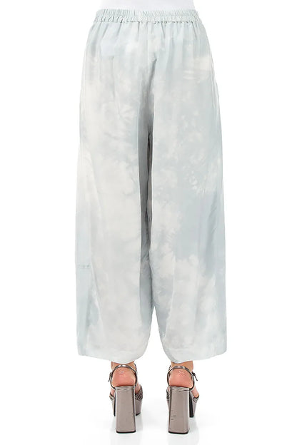 Loose Liquid Silver Pure Silk Trousers 2