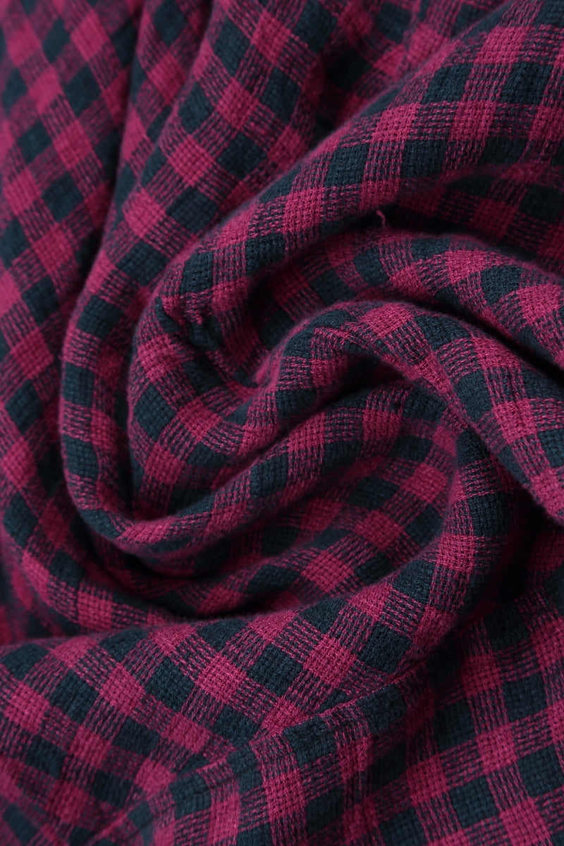 Loose Magenta Check Linen Trousers 5