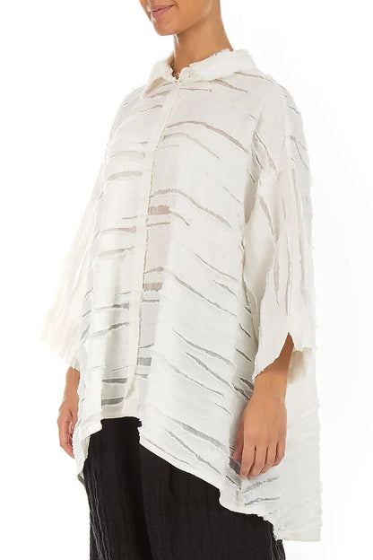 Loose Off White Fray Weave Shirt 3