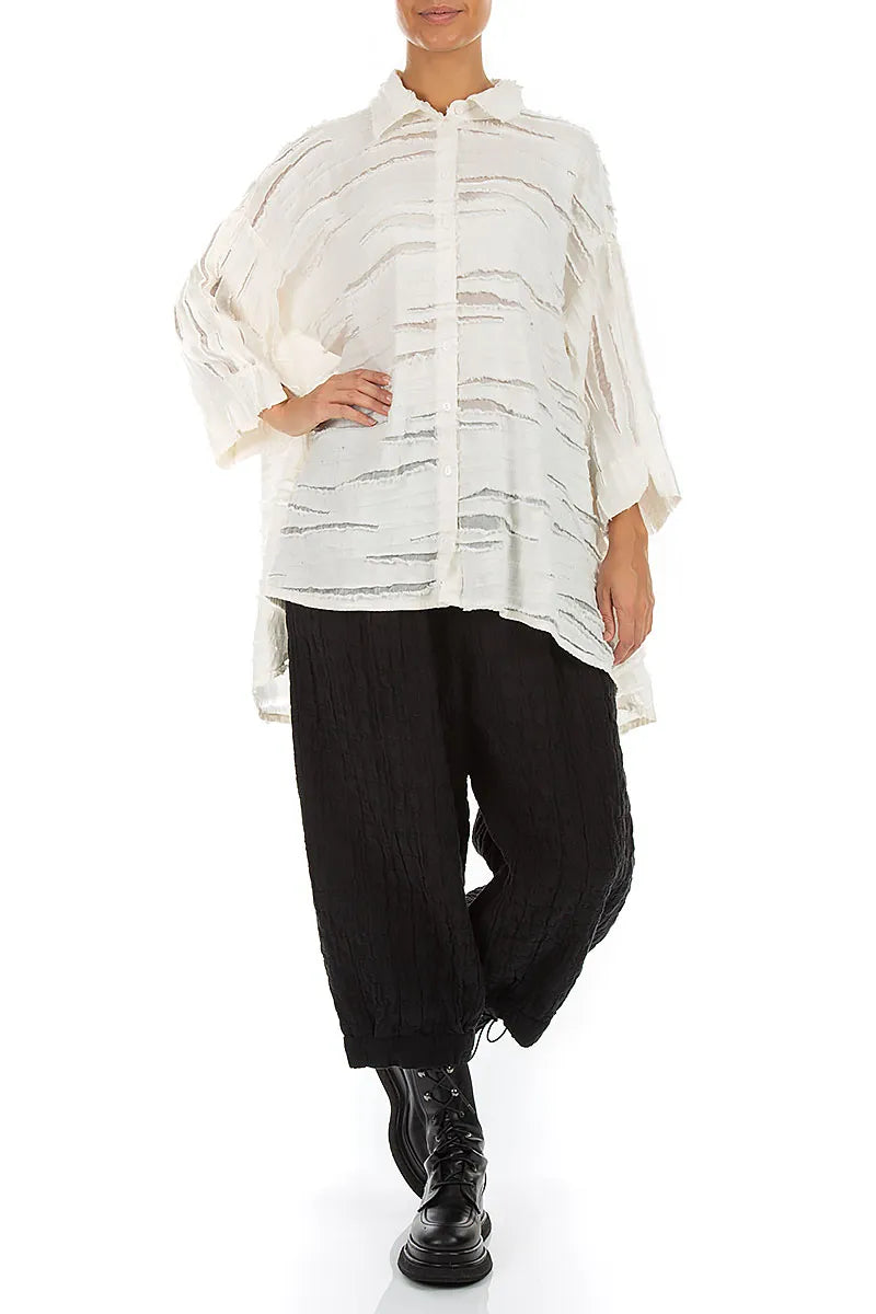 Loose Off White Fray Weave Shirt 4