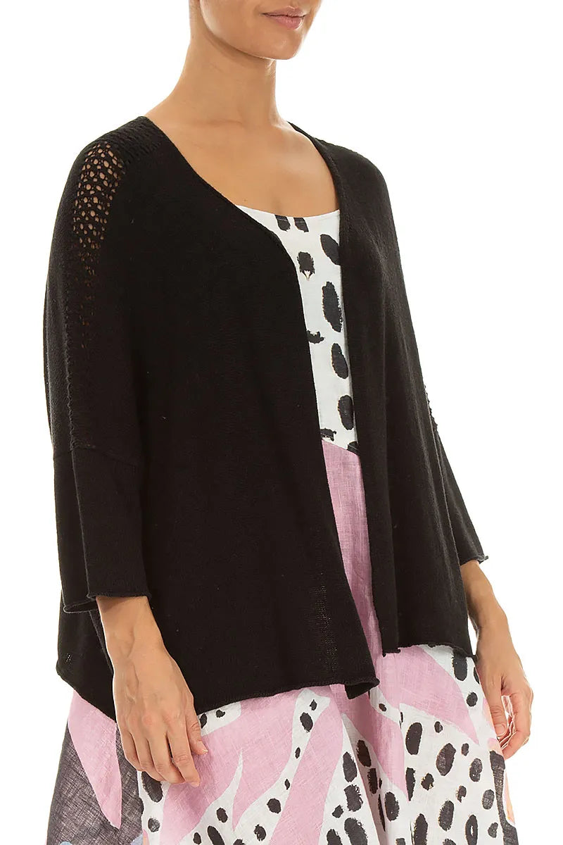 Loose Openwork Black Linen Cardigan 3