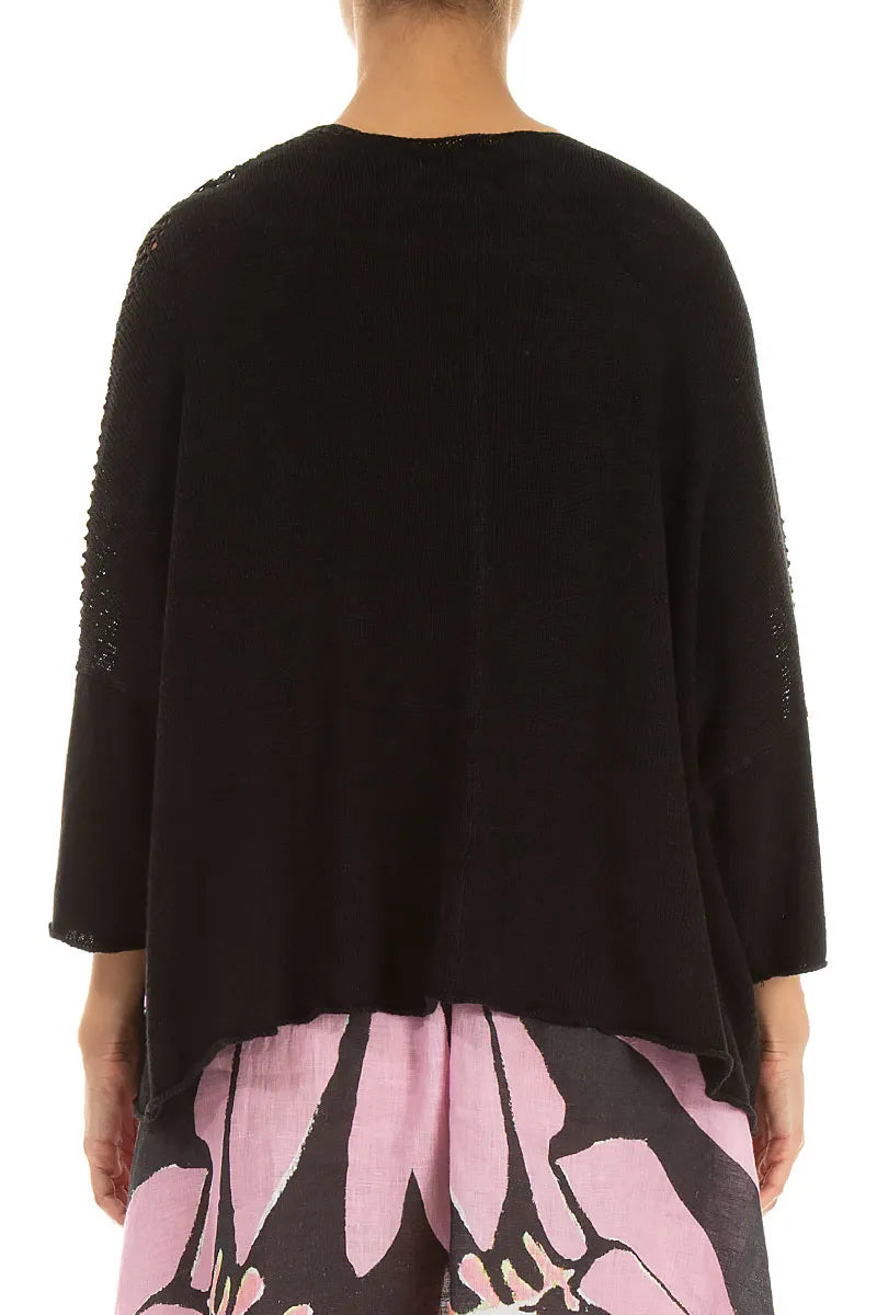 Loose Openwork Black Linen Cardigan 2