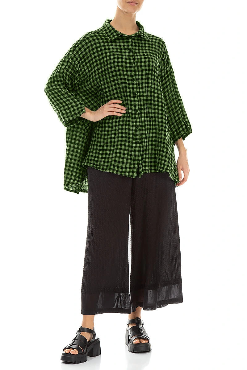 Loose Shamrock Green Check Linen Shirt