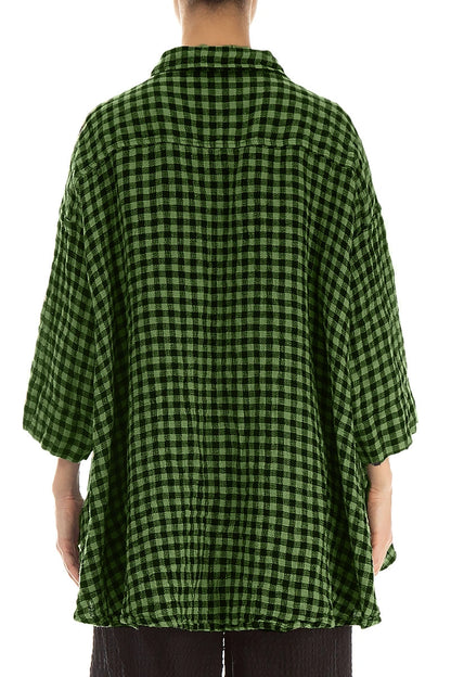 Loose Shamrock Green Check Linen Shirt