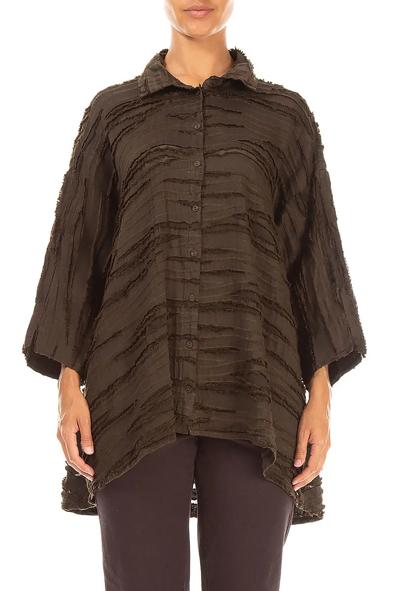 Loose Truffle Brown Fray Weave Shirt 1
