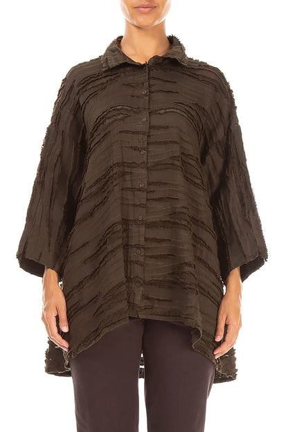 Loose Truffle Brown Fray Weave Shirt 1