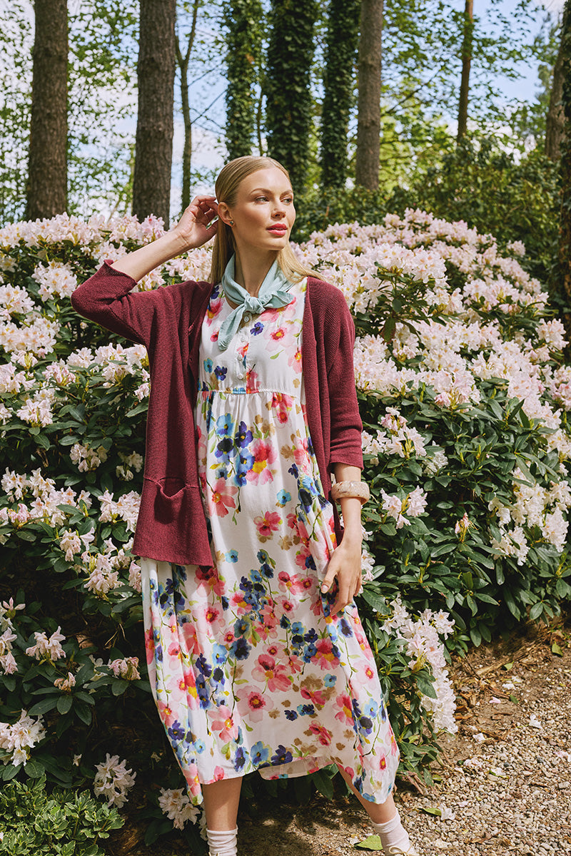 Loose Two Pockets Antique Ruby Linen Cardigan 6