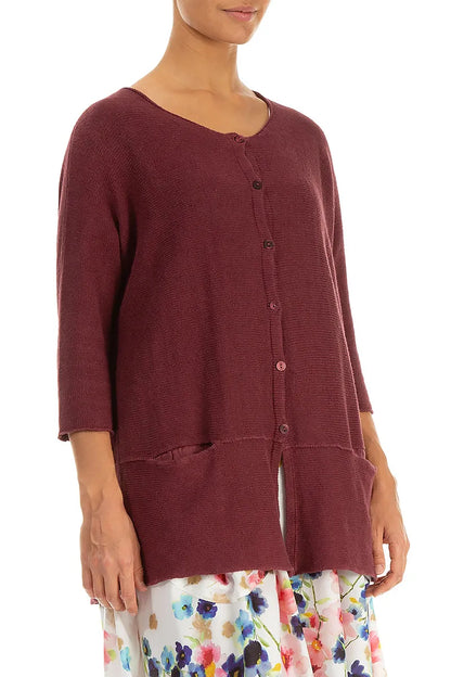 Loose Two Pockets Antique Ruby Linen Cardigan 3