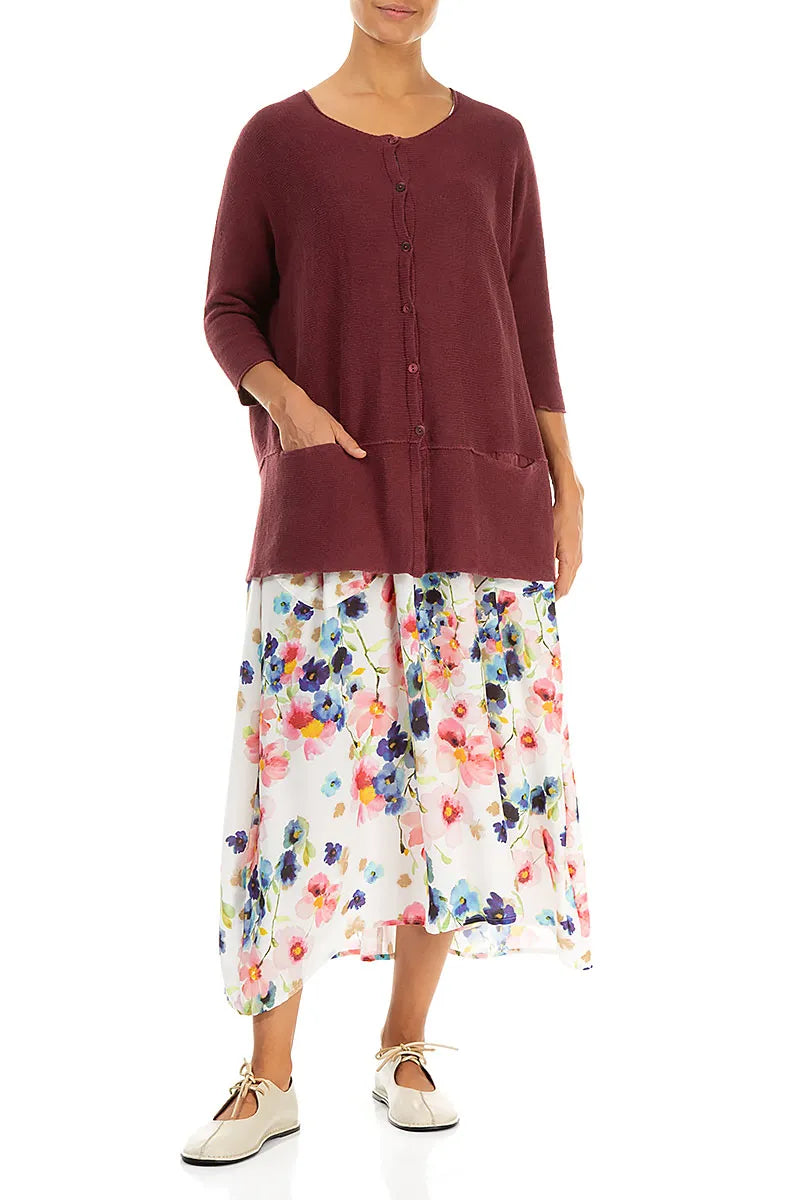 Loose Two Pockets Antique Ruby Linen Cardigan 4