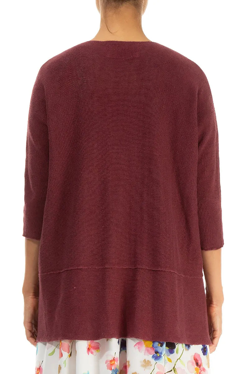 Loose Two Pockets Antique Ruby Linen Cardigan 2