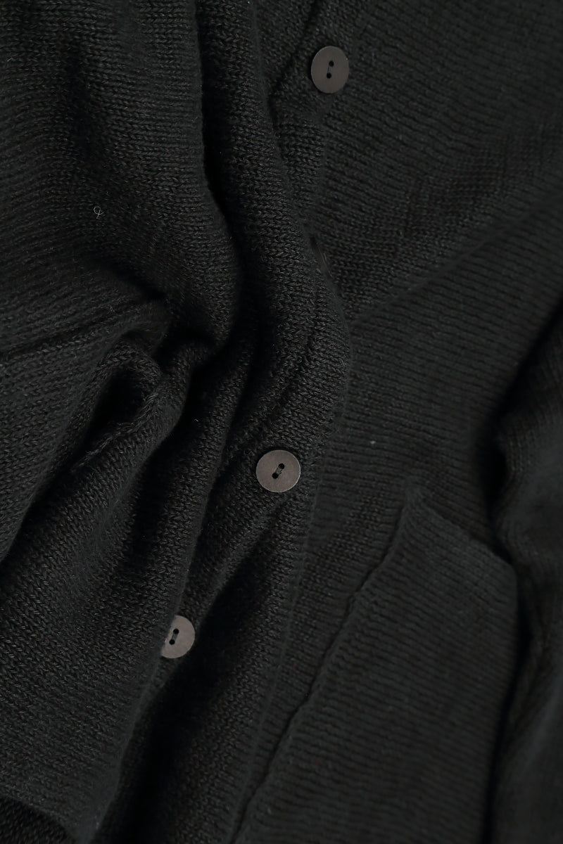 Loose Two Pockets Black Linen Cardigan 5