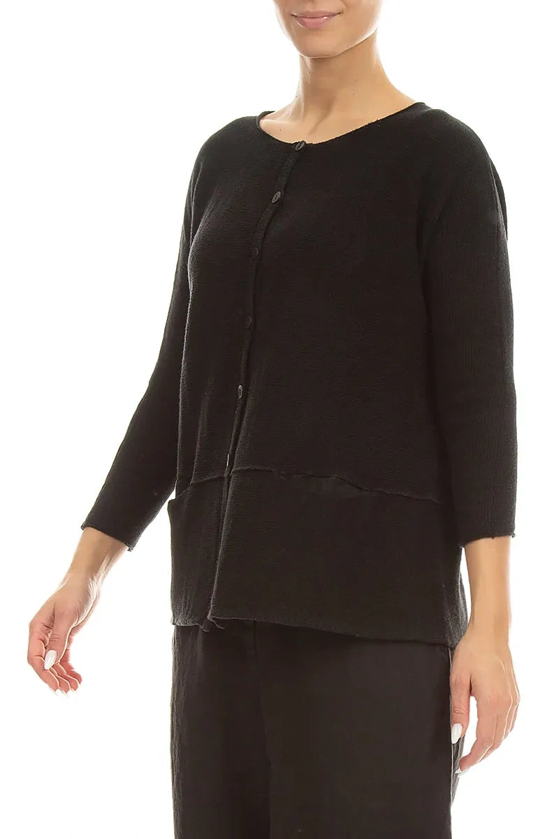 Loose Two Pockets Black Linen Cardigan 3