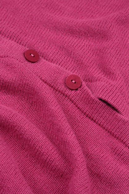 Loose Two Pockets Fuchsia Linen Cardigan 5