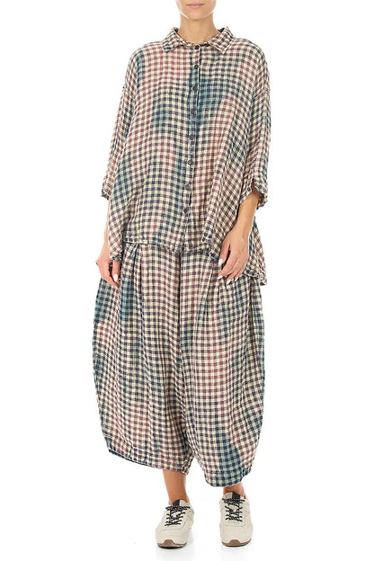 Loose Watercolour Check Linen Trousers 4