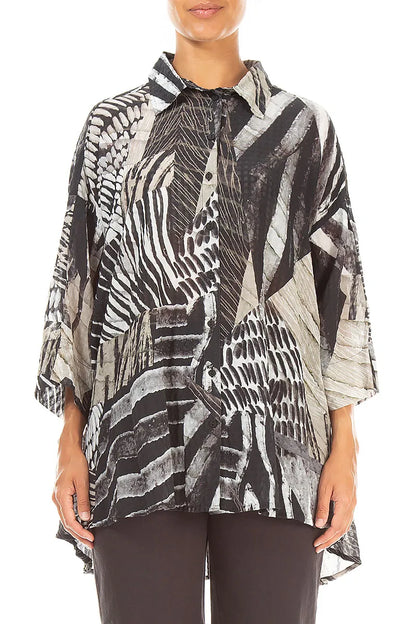 Loose Wild Ink Textured Silk Shirt 1