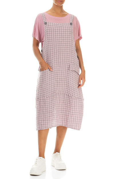 Pink Check Linen Dungaree Dress 4