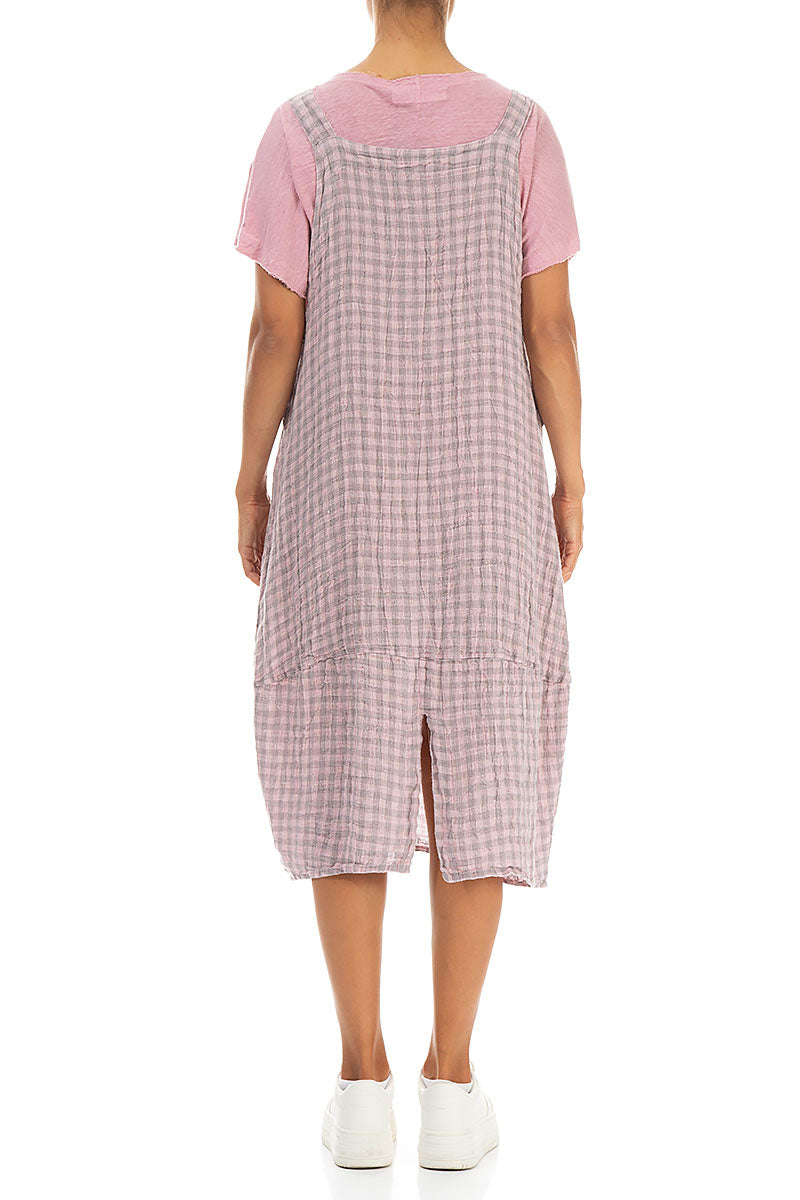 Pink Check Linen Dungaree Dress 2