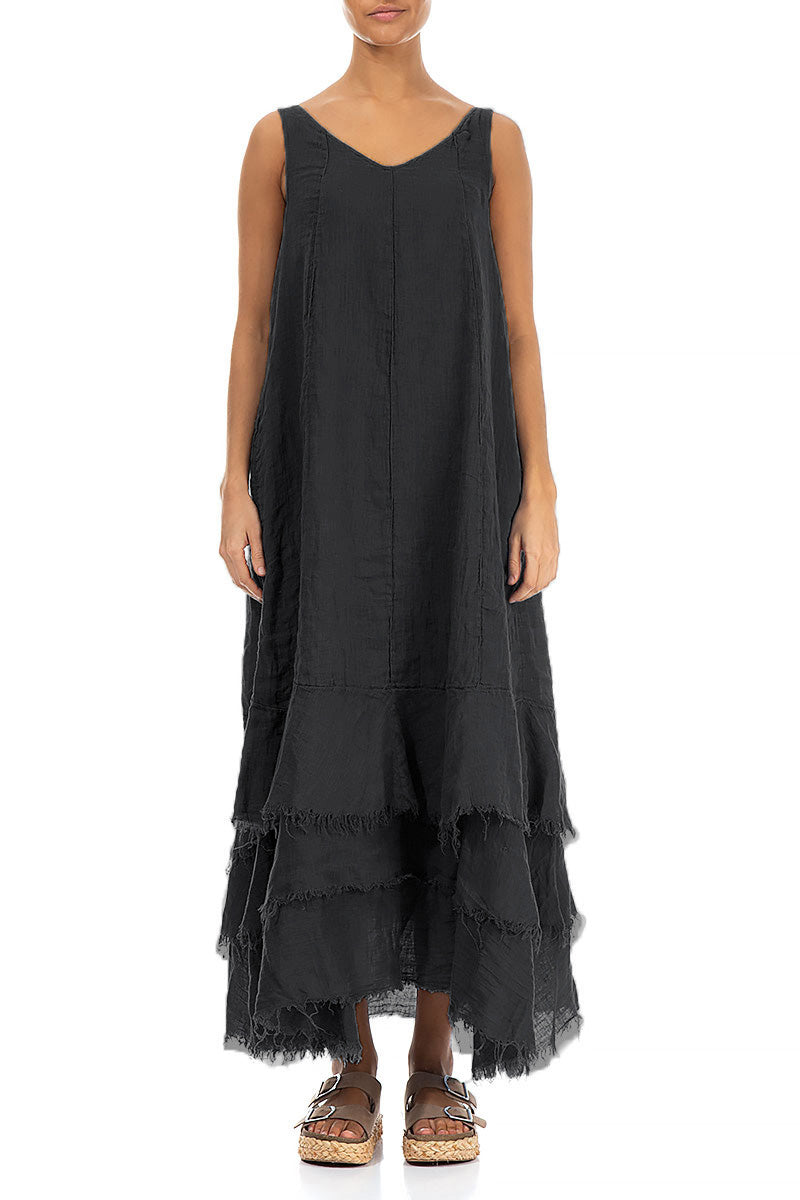 Maxi Graphite Gauze Linen Dress 1