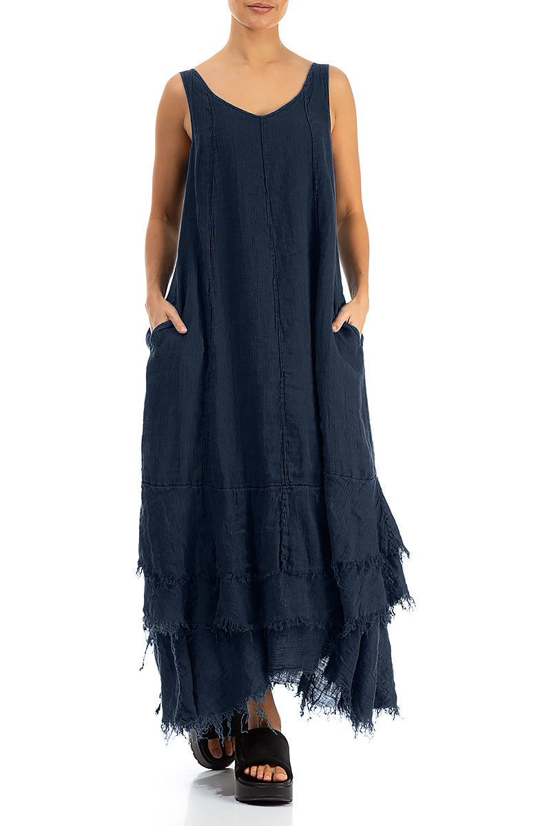 Maxi Navy Gauze Linen Dress 4