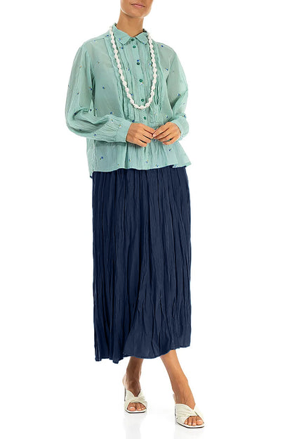 Navy Crumpled Pure Silk Skirt 4