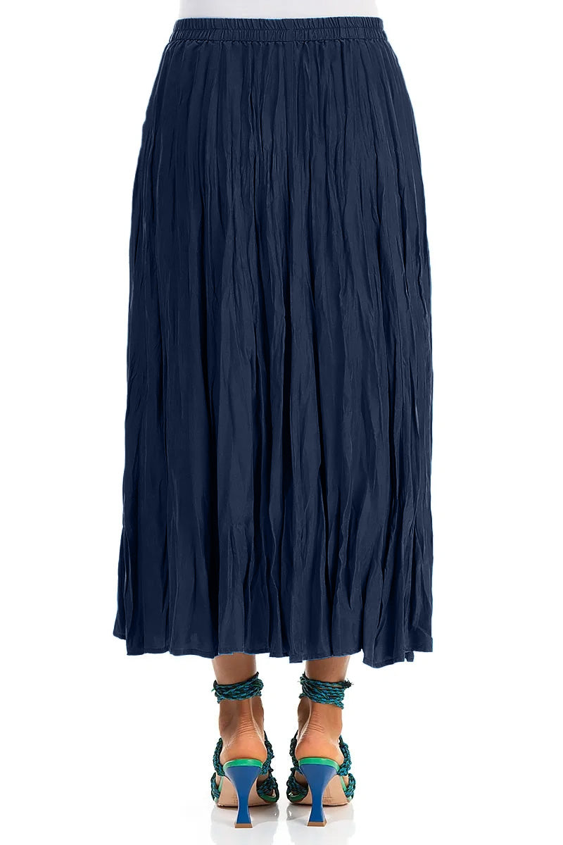 Navy Crumpled Pure Silk Skirt 2