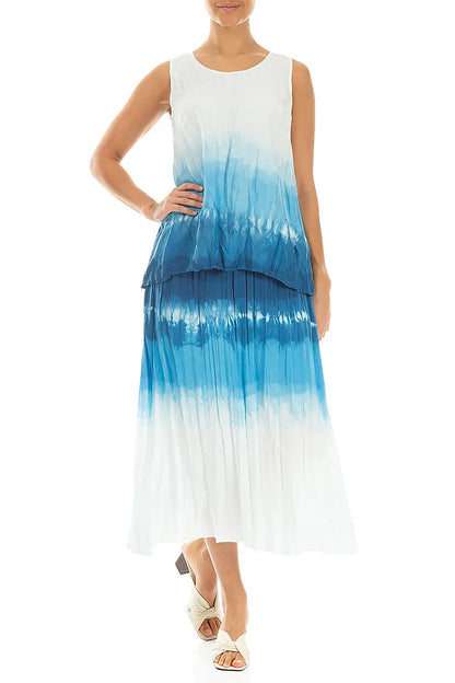 Ocean Blue Ombré Crumpled Pure Silk Skirt 4