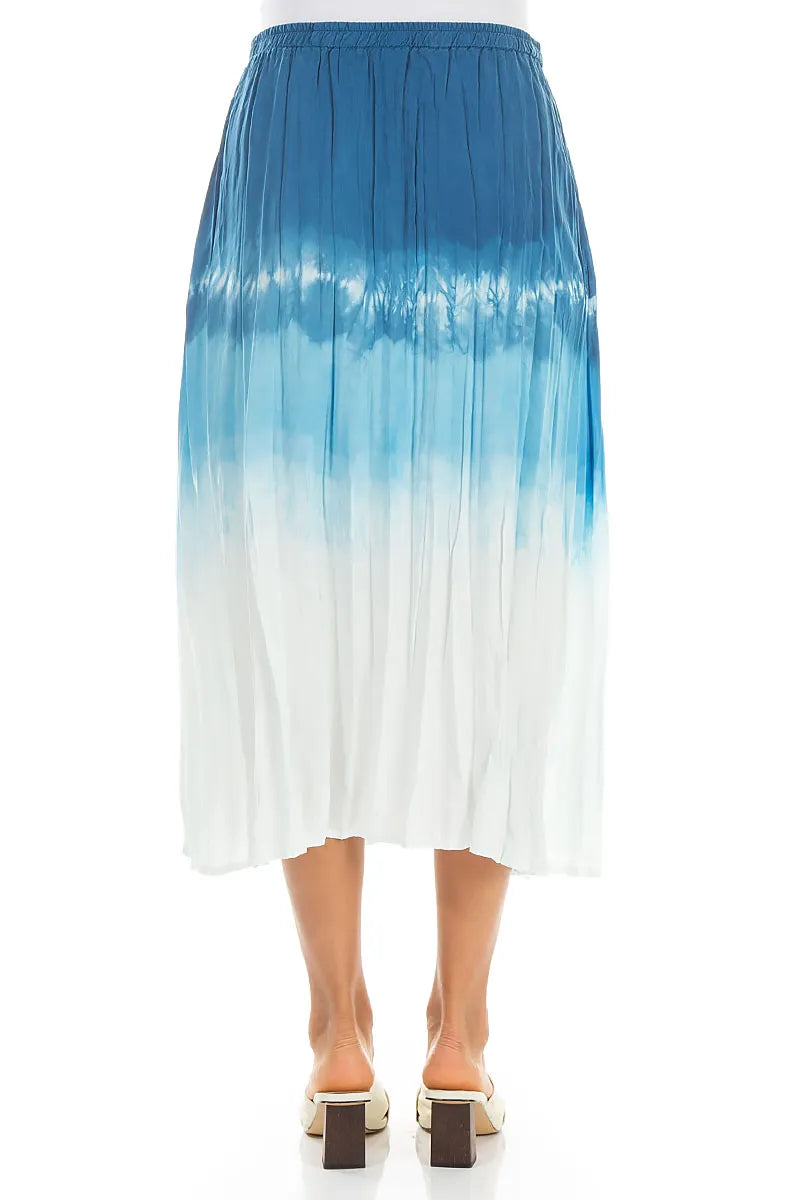 Ocean Blue Ombré Crumpled Pure Silk Skirt 2