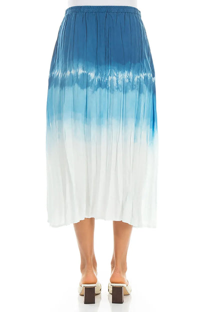 Ocean Blue Ombré Crumpled Pure Silk Skirt 2