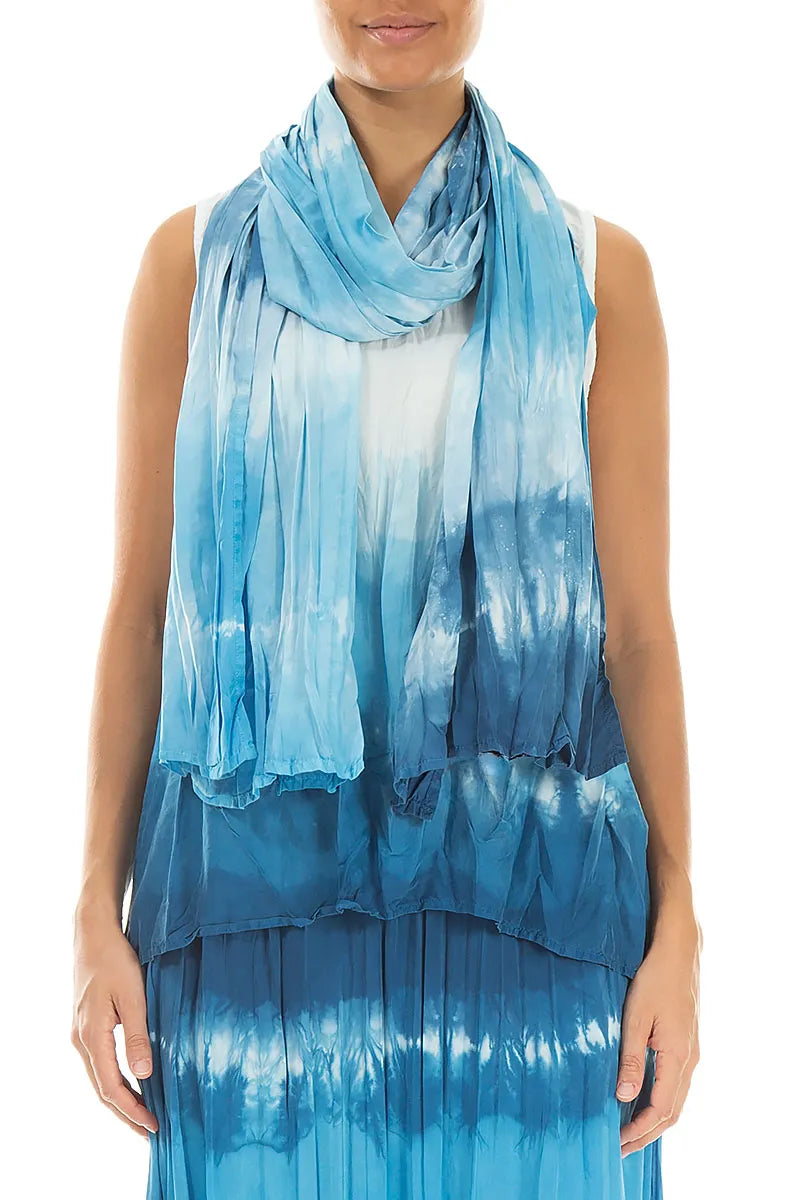 Ocean Blue Ombré Pure Silk Scarf 1