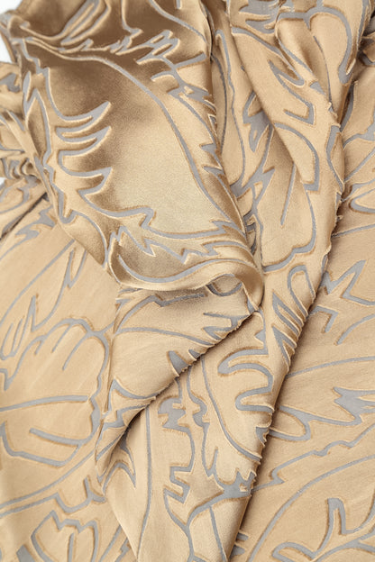 Foulard en Soie dévorée à plumes olive