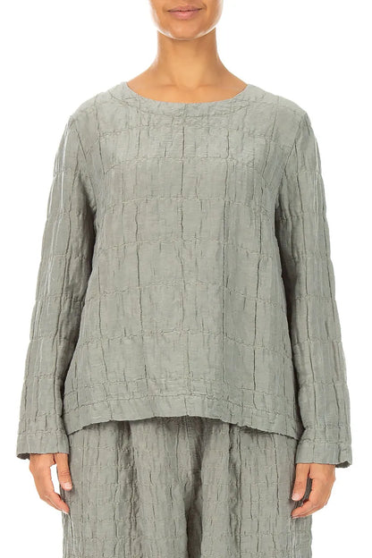 Olive Grey Pleated Silk Linen Blouse 1