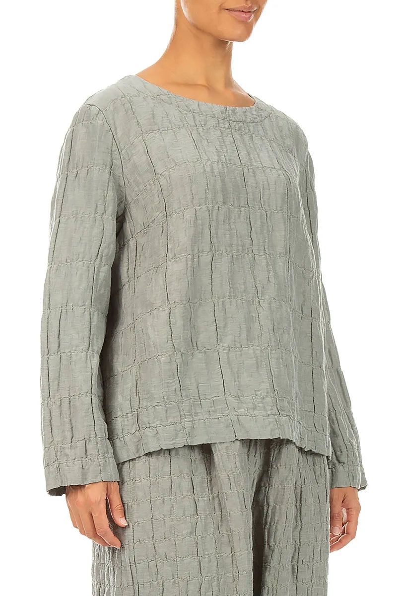 Olive Grey Pleated Silk Linen Blouse 3