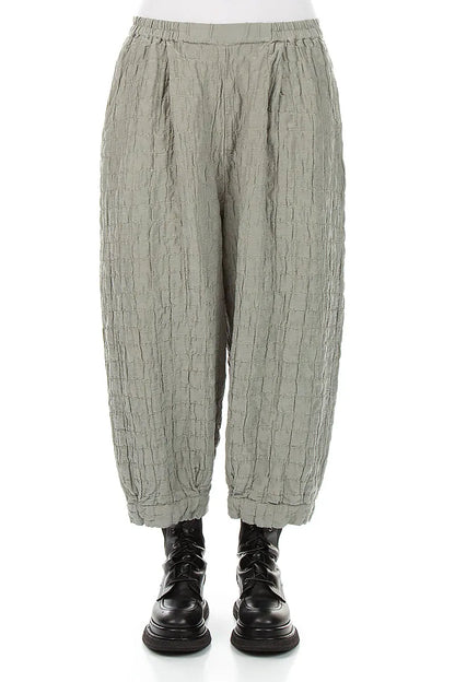 Olive Grey Pleated Silk Linen Trousers 1