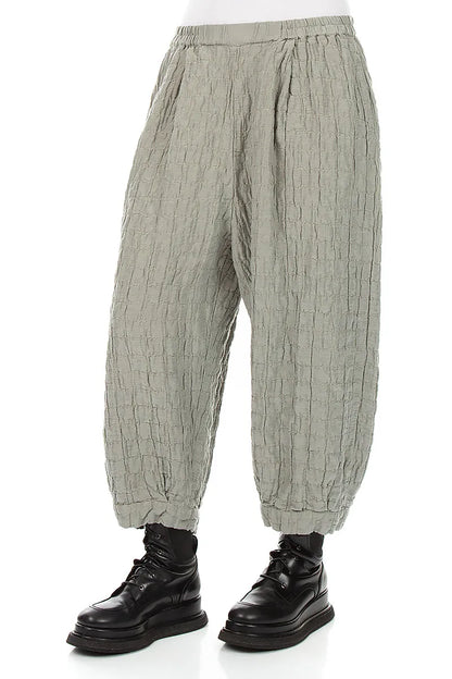 Olive Grey Pleated Silk Linen Trousers 3